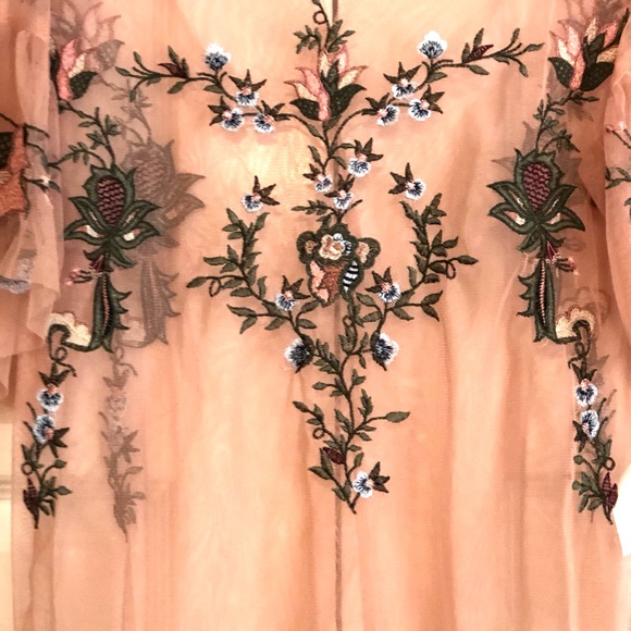 New DEX Floral Embroidered Pink Sheer Tulle Top S - Picture 4 of 7